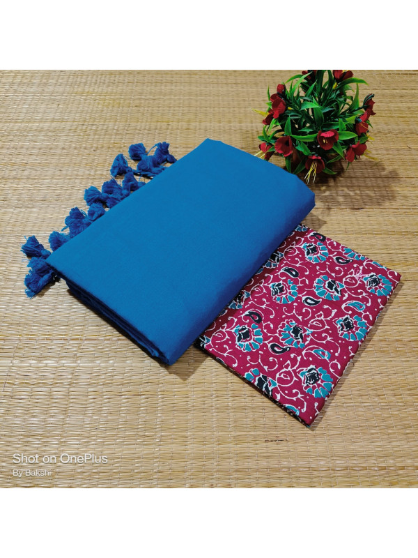 Plain khadi with Blouse(sky blue) Plain khadi with Blouse(sky blue)